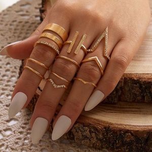 12pcs Rhinestone Engraved Geometric Decor Ring